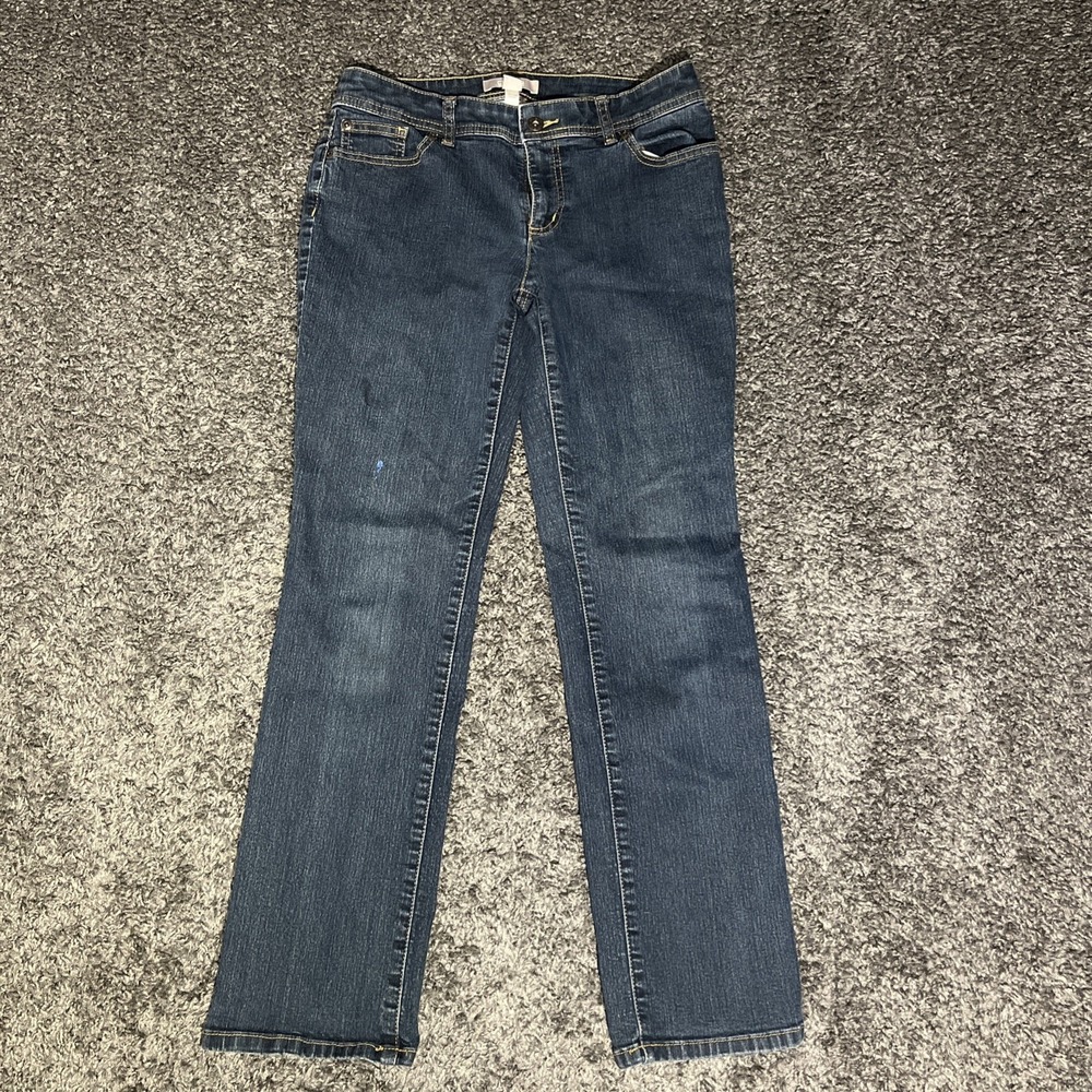 Chicos Jeans Mid Rise Stretch Straight‎ leg Size 0 Short Dark Wash